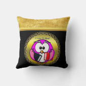 スクールブックを持つピンクと白のフクロウ読ル クッション (裏面)