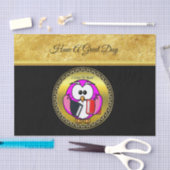 スクールブックを持つピンクと白のフクロウ読ル 薄葉紙 (クラフト)