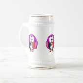 スクールブックを持つピンクと白のフクロウ ビールジョッキ (正面左)