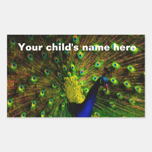 スクールブックシール孔雀の羽 長方形シール (正面)