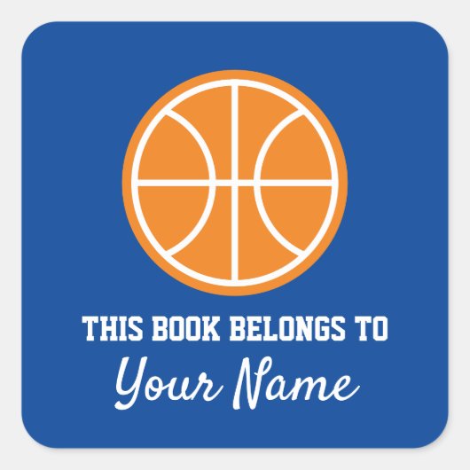スクールブック用バスケットボールスポーツ蔵書票シール スクエアシール (正面)