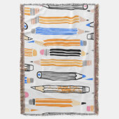 スクールペンシル手描きイラストレーション スローブランケット (正面縦)