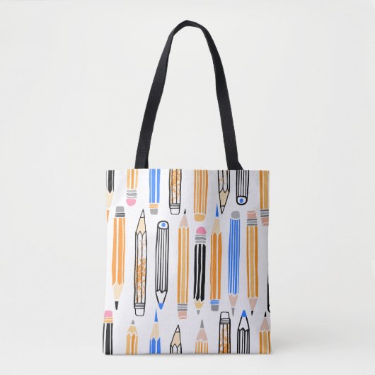 スクールペンシル手描きイラストレーション トートバッグ (正面)