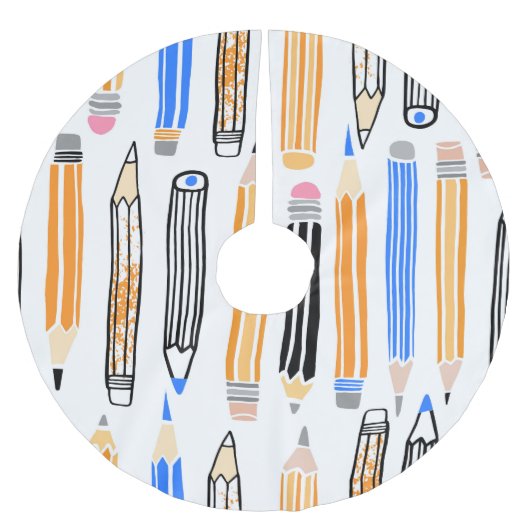 スクールペンシル手描きイラストレーション ブラッシュドポリエステルツリースカート (正面)