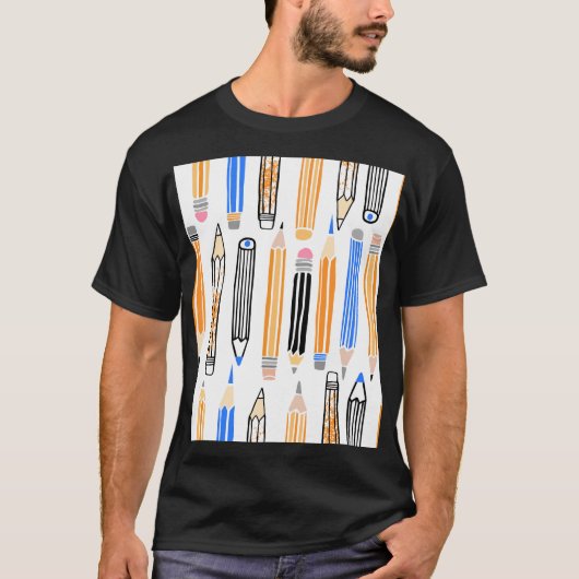 スクールペンシル手描きイラストレーション Tシャツ (正面)