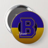 スクールボモノグラムのタン、青金ゴールド文字B 缶バッジ (正面&裏面)