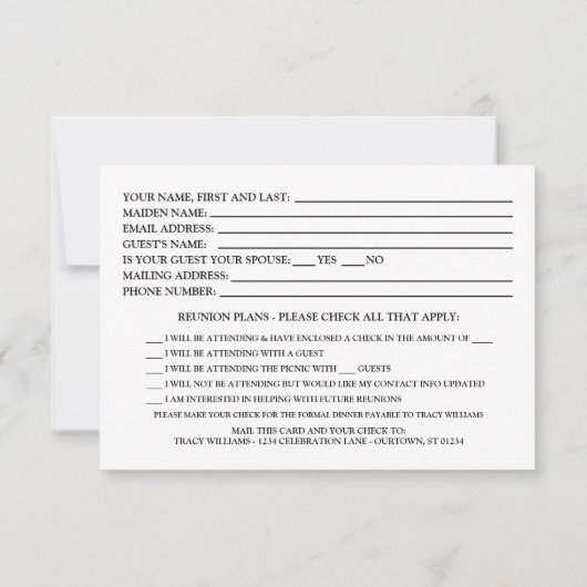 スクールマスコットクラス懇親会 出欠カード (裏面)