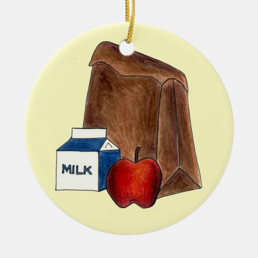 スクールランチレディーカフェテリア労働者先生リンゴ セラミックオーナメント (正面)