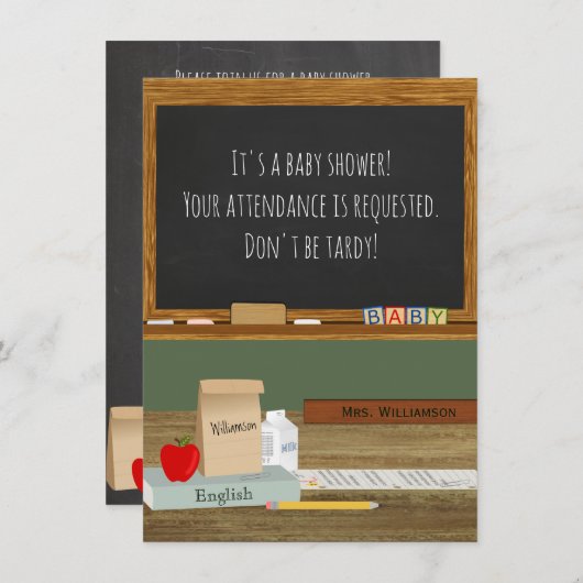 スクール先生テーマベビーシャワー 招待状 (正面/裏面)