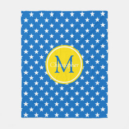 スクール日ブルー&イエロースターズモノグラム フリースブランケット