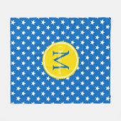 スクール日ブルー&イエロースターズモノグラム フリースブランケット (正面(横))