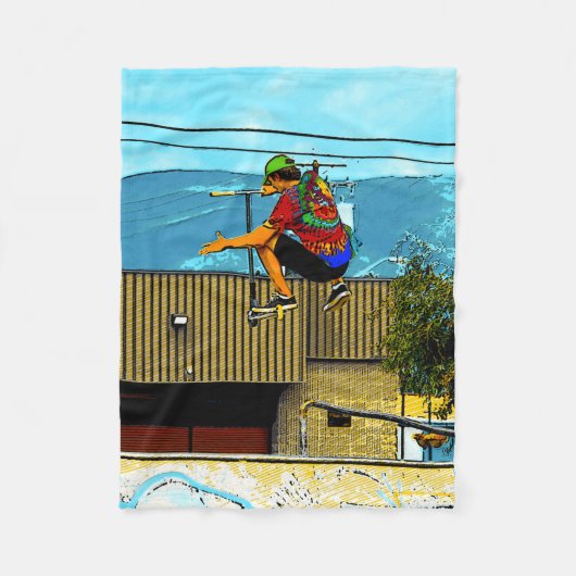 スクー生まれト – スタントスクーターのトリック フリースブランケット (正面)