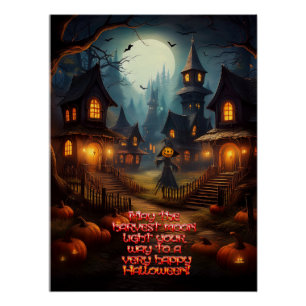 スケアクロウのある不気味なハロウィンの村 ポスター
