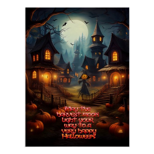 スケアクロウのある不気味なハロウィンの村 ポスター (正面)