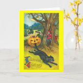 スケアディ猫ハロウィーンの挨拶 カード (黄色い花)