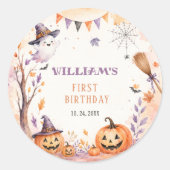 スケアリーなカボチャのハロウィン 誕生日 ラウンドシール (正面)