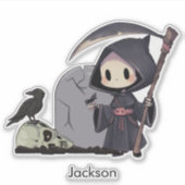 スケアリーな死神の墓場カラス ゴシックハロウィン シール (正面)