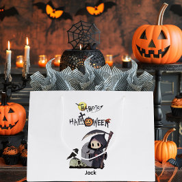 スケアリーな死神の墓場カラス ゴシックハロウィン ラージペーパーバッグ