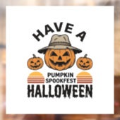 スケアリーカボチャのハロウィン ビンテージ風彫刻Tシャツ D ウィンドウサイン (シート2)