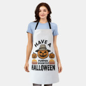 スケアリーカボチャのハロウィン ビンテージ風彫刻Tシャツ D エプロン (着用した状態)