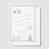 スケッチお洒落ドードルケーキカクテル誕生日 ベラム紙招待状 (オフセット)