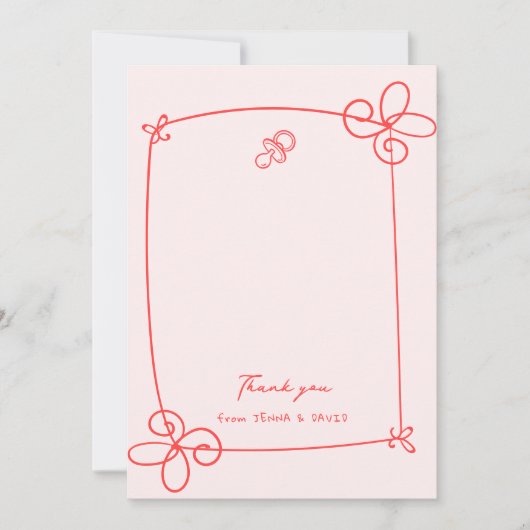 スケッチかわいい波状の弓枠ベビーシャワー サンキューカード (正面)