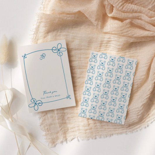 スケッチかわいい波状の弓枠ベビーシャワー サンキューカード