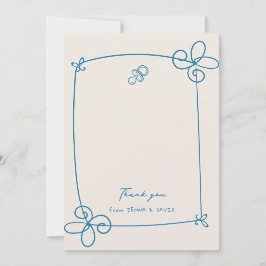 スケッチかわいい波状の弓枠ベビーシャワー サンキューカード (正面)