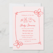 スケッチかわいい波状の弓枠ベビーシャワー 招待状 (正面)