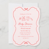 スケッチかわいい波状の弓枠ベビーシャワー 招待状 (正面)