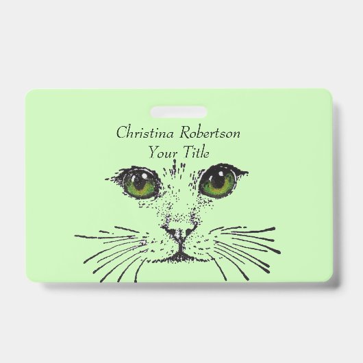 スケッチかわいらしネコ顔ブライトアイズライトグリーン バッジ (Front)