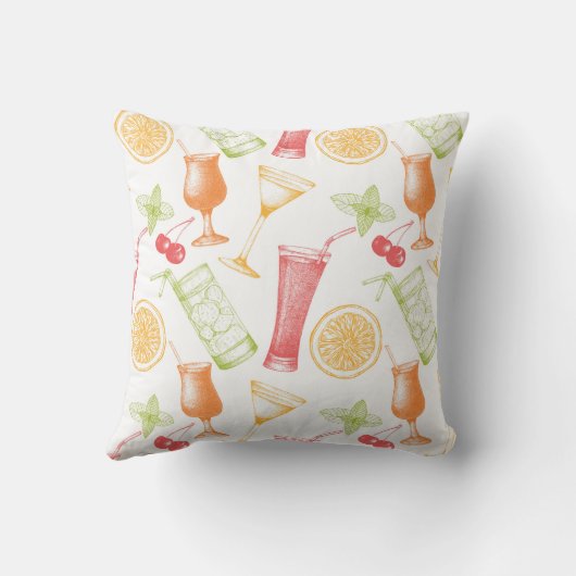 スケッチされたカクテルパターン クッション (裏面)