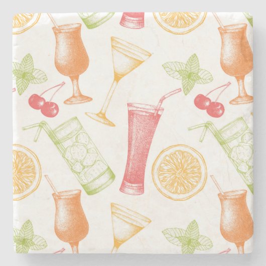 スケッチされたカクテルパターン ストーンコースター (正面)