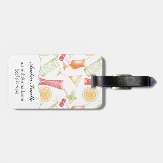 スケッチされたカクテルパターン ラゲッジタグ (裏面横)