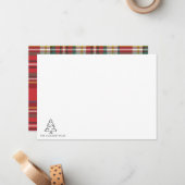 スケッチされたクリスマスツリーのモノグラム ホリデー ファミリー ノートカード (正面/裏面インサイチュ)