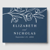 スケッチされたネイビーフローラ結婚写真 ゲストブック (正面)