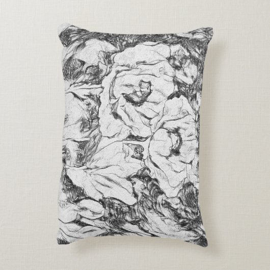 スケッチされたペンの手描きケシ花フローラwhi アクセントクッション (裏面(縦))