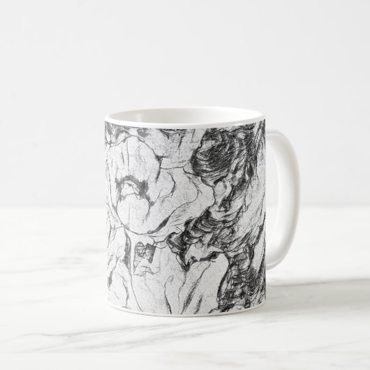 スケッチされたペンの手描きケシ花フローラwhi コーヒーマグカップ (正面右)