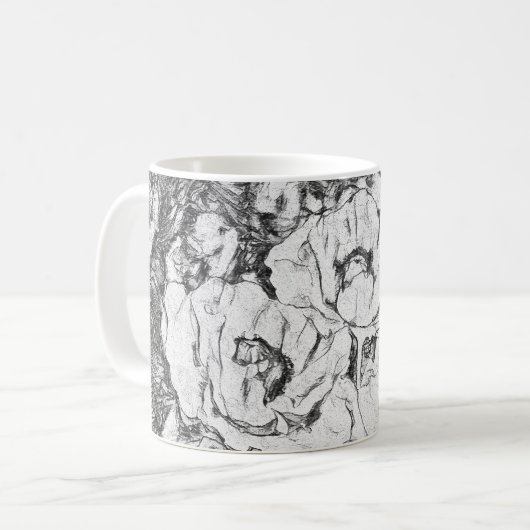 スケッチされたペンの手描きケシ花フローラwhi コーヒーマグカップ (正面左)