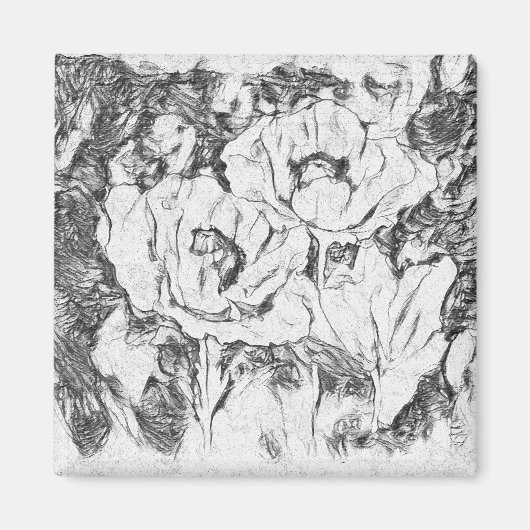 スケッチされたペンの手描きケシ花フローラwhi マグネット (正面)