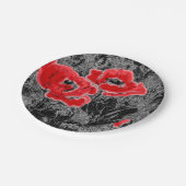 スケッチされたペンの手書き赤いケシの花のフローラ ペーパープレート (アングル)