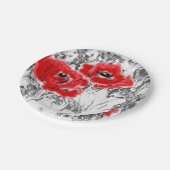 スケッチされたペンの手書き赤いケシの花のフローラ ペーパープレート (アングル)