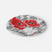 スケッチされたペンの手書き赤いケシの花のフローラ ペーパープレート (アングル)