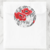 スケッチされたペンの手書き赤いケシの花のフローラ ラウンドシール (バッグ)