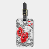スケッチされたペンの手書き赤いケシの花のフローラ ラゲッジタグ (正面縦)