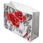 スケッチされたペンの手書き赤いケシの花のフローラ ラージペーパーバッグ (裏面アングル)