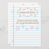 スケッチされたルーズリーフの卒業パーティーが日付を保存 招待状 (正面/裏面)
