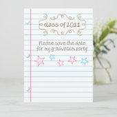 スケッチされたルーズリーフの卒業パーティーが日付を保存 招待状 (スタンド正面)