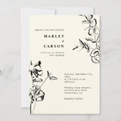 スケッチされた手書きフローラミニマルアイボリー結婚 招待状 (正面)
