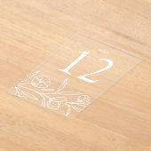 スケッチされた白フローラ結婚アクリルのテーブル番号 アクリル招待状 (レイダウン)